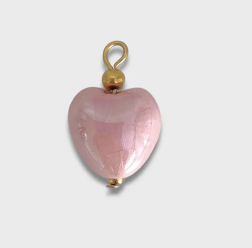 Pink Ceramic Heart Charms
