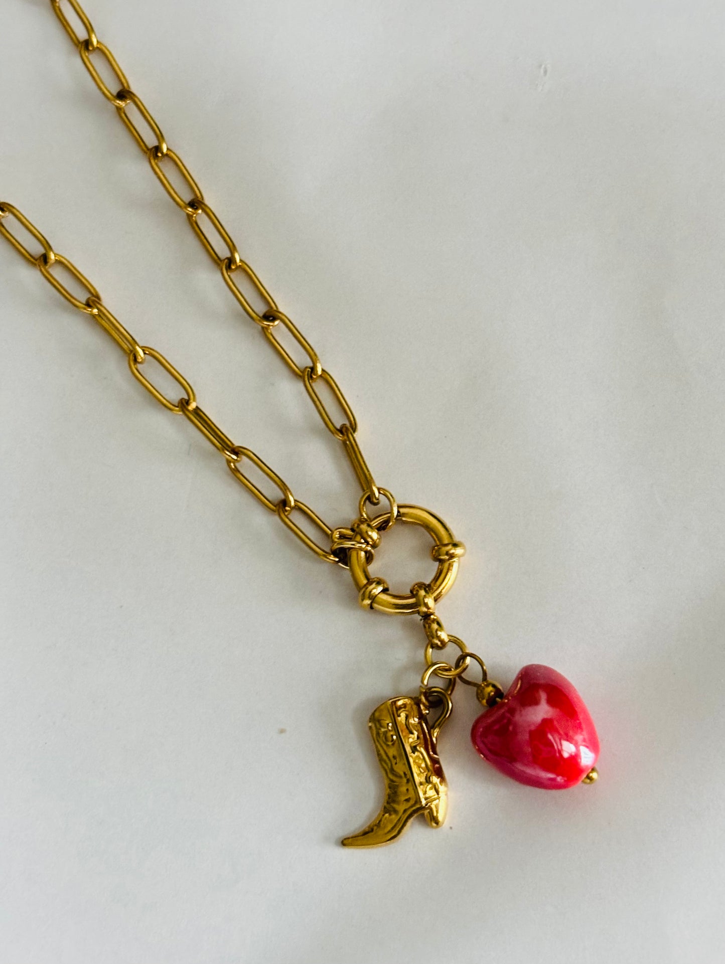 Heart & Cowboy Boot Charms Necklace