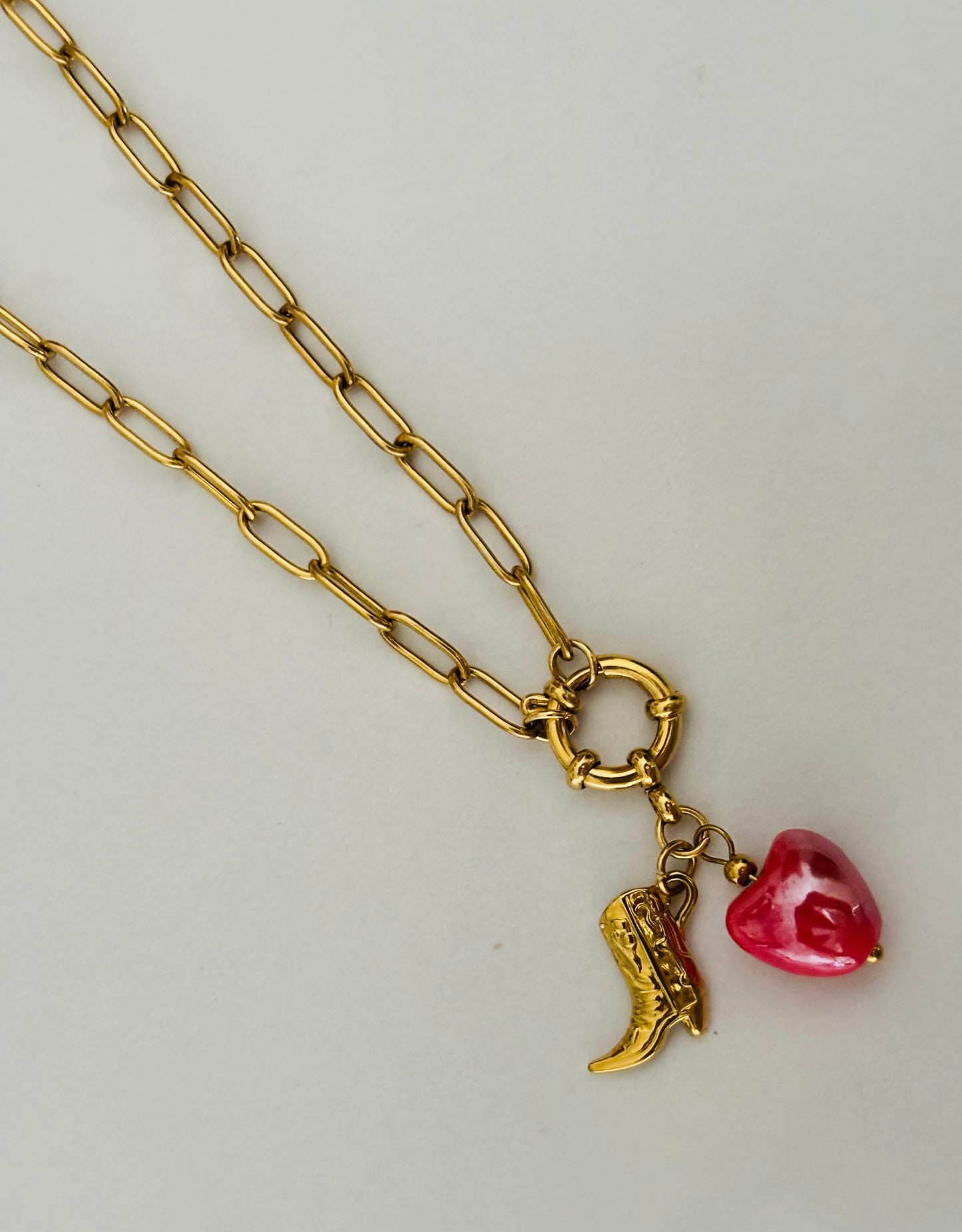 Heart & Cowboy Boot Charms Necklace