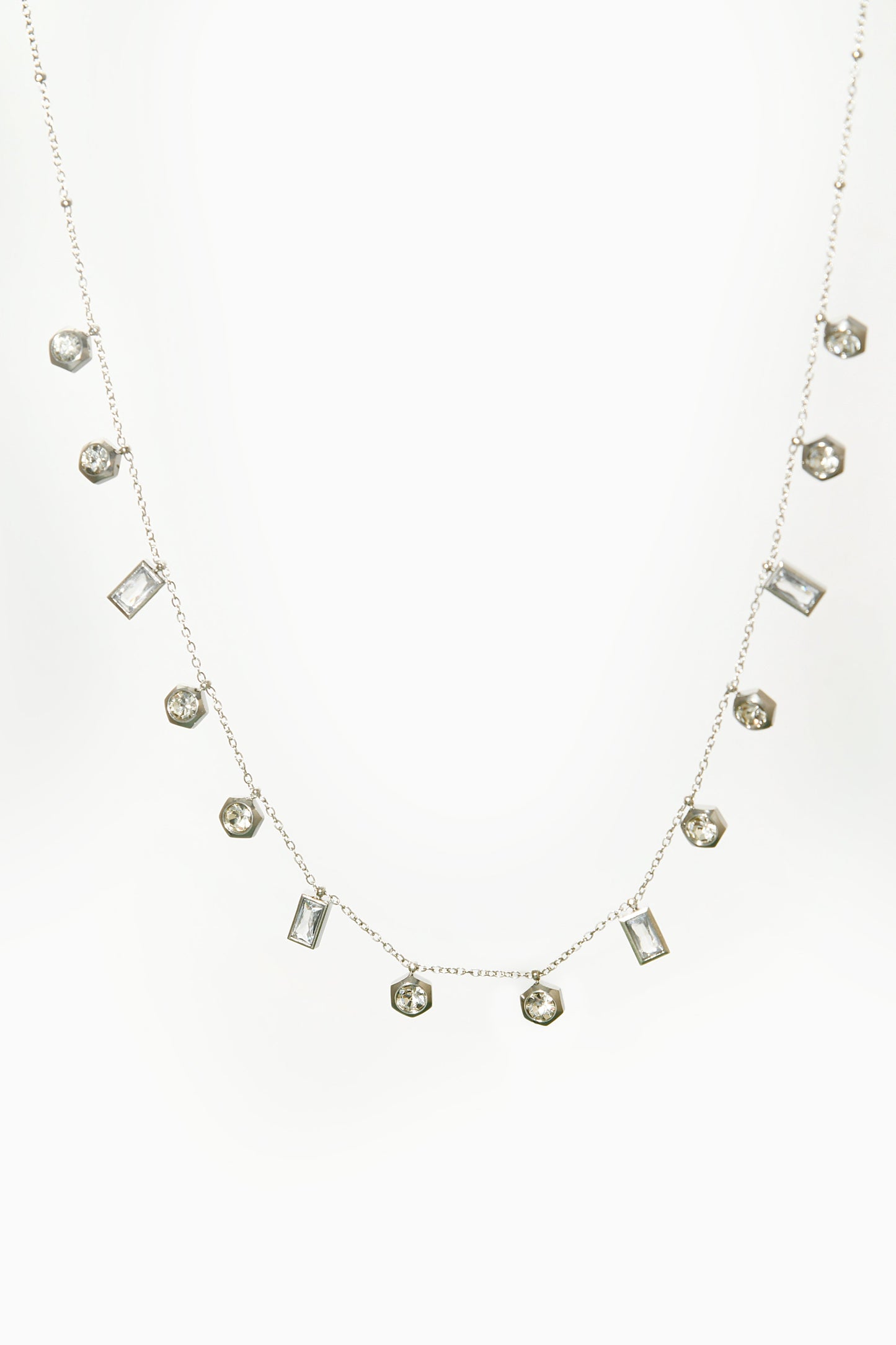 Zircon Silver Tassels Choker Necklace
