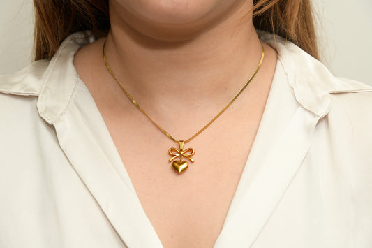 Bow with Heart Necklace